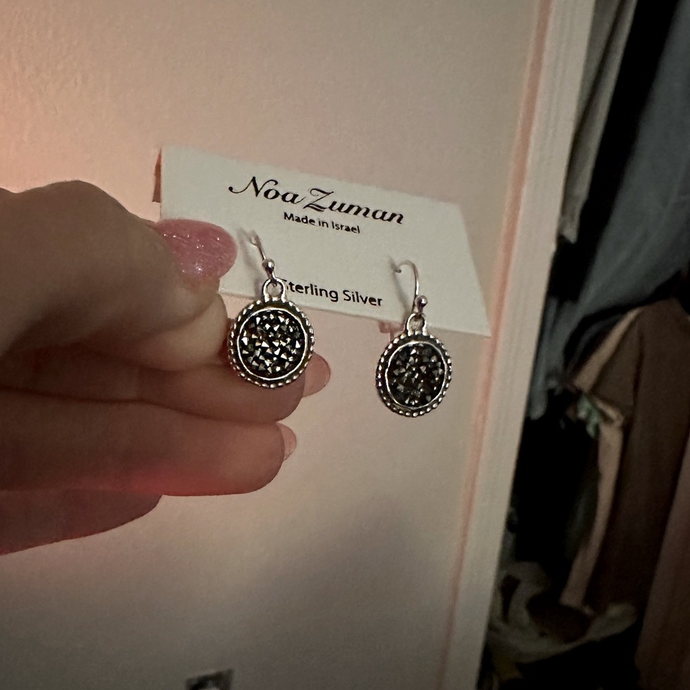 Noa Zuman Pewter Druzy Dangle Earrings Sterling Silver - Picture 2 of 5